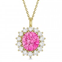 Oval Pink Tourmaline and Diamond Pendant Necklace 18K Yellow Gold (5.40ctw)