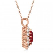Oval Lab Ruby & Diamond Pendant Necklace 14k Rose Gold (5.40ctw)