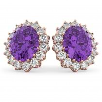Oval Amethyst & Diamond Accented Earrings 14k Rose Gold (10.80ctw)