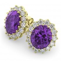 Oval Amethyst & Diamond Accented Earrings 14k Yellow Gold (10.80ctw)