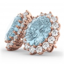 Oval Aquamarine & Diamond Accented Earrings 14k Rose Gold (10.80ctw)