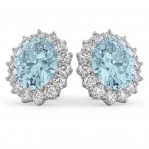 Oval Aquamarine & Diamond Accented Earrings 14k White Gold (10.80ctw)