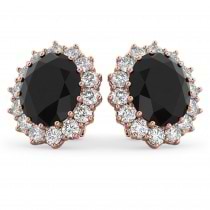 Oval Black Diamond & Diamond Accented Earrings 14k Rose Gold (10.80ctw)