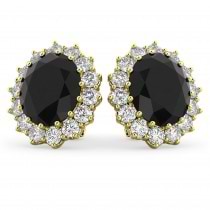 Oval Black Diamond & Diamond Accented Earrings 14k Yellow Gold (10.80ctw)