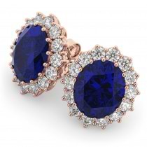 Oval Blue Sapphire & Diamond Accented Earrings 14k Rose Gold (10.80ctw)