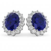 Oval Blue Sapphire & Diamond Accented Earrings 14k White Gold (10.80ctw)