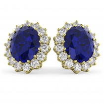 Oval Blue Sapphire & Diamond Accented Earrings 14k Yellow Gold (10.80ctw)