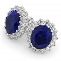 Oval Blue Sapphire & Diamond Accented Earrings 18k White Gold (10.80ctw)