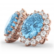 Oval Blue Topaz & Diamond Accented Earrings 14k Rose Gold (10.80ctw)