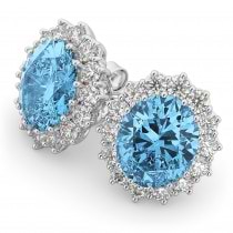 Oval Blue Topaz & Diamond Accented Earrings 14k White Gold (10.80ctw)