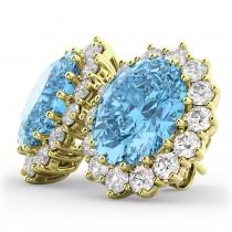 Oval Blue Topaz & Diamond Accented Earrings 14k Yellow Gold (10.80ctw)