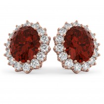 Oval Garnet and Diamond Earrings 14k Rose Gold (10.80ctw)