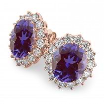 Oval Lab Alexandrite & Diamond Accented Earrings 14k Rose Gold (10.80ctw)