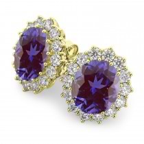 Oval Lab Alexandrite & Diamond Accented Earrings 14k Yellow Gold (10.80ctw)