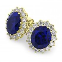 Oval Lab Blue Sapphire & Diamond Accented Earrings 14k Yellow Gold (10.80ctw)