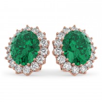 Oval Lab Emerald and Diamond Earrings 14k Rose Gold (10.80ctw)