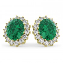 Oval Lab Emerald and Diamond Earrings 14k Yellow Gold (10.80ctw)