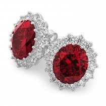 Oval Lab Ruby and Diamond Earrings 14k White Gold (10.80ctw)