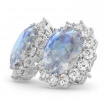 Oval Moonstone & Diamond Accented Earrings 14k White Gold (10.80ctw)