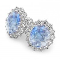 Oval Moonstone & Diamond Accented Earrings 14k White Gold (10.80ctw)