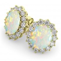 Oval Opal & Diamond Accented Earrings 14k Yellow Gold (10.80ctw)