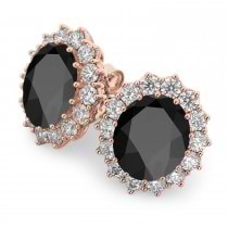 Oval Black Onyx & Diamond Accented Earrings 14k Rose Gold (10.80ctw)