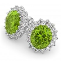 Oval Peridot & Diamond Accented Earrings 14k White Gold (10.80ctw)