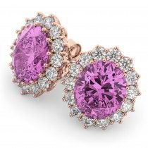 Oval Pink Sapphire & Diamond Accented Earrings 14k Rose Gold 10.80ctw