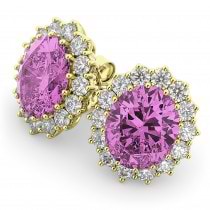 Oval Pink Sapphire & Diamond Accented Earrings 14k Yellow Gold 10.80ctw