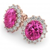 Oval Pink Tourmaline & Diamond Accented Earrings 14k Rose Gold 10.80ctw