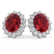 Oval Ruby and Diamond Earrings 14k White Gold (10.80ctw)