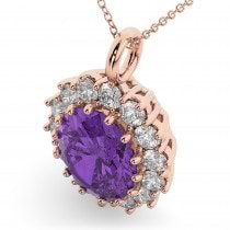 Oval Amethyst & Diamond Halo Pendant Necklace 14k Rose Gold (6.40ct)