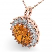 Oval Citrine & Diamond Halo Pendant Necklace 14k Rose Gold (6.40ct)