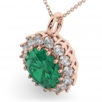 Oval Emerald & Diamond Halo Pendant Necklace 14k Rose Gold (6.40ct)