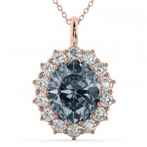 Oval Gray Spinel & Diamond Halo Pendant Necklace 14k Rose Gold (6.40ct)