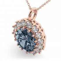 Oval Gray Spinel & Diamond Halo Pendant Necklace 14k Rose Gold (6.40ct)