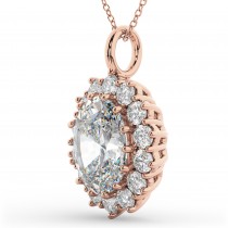 Oval Moissanite & Diamond Halo Pendant Necklace 14k Rose Gold (6.40ct)