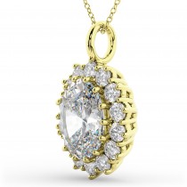 Oval Moissanite & Diamond Halo Pendant Necklace 14k Yellow Gold (6.40ct)