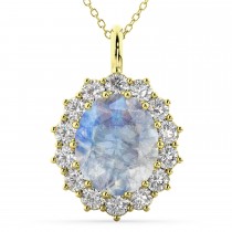Oval Moonstone & Diamond Halo Pendant Necklace 14k Yellow Gold (6.40ct)
