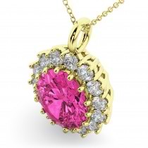 Oval Pink Tourmaline & Diamond Halo Pendant Necklace 14k Yellow Gold (6.40ct)