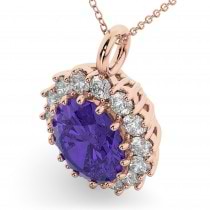 Oval Tanzanite & Diamond Halo Pendant Necklace 14k Rose Gold (6.40ct)