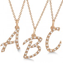 Personalized Lab Grown Diamond Script Letter Initial Necklace 14k Rose Gold