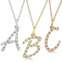 Personalized Diamond Script Letter Initial Necklace in 14k Rose Gold