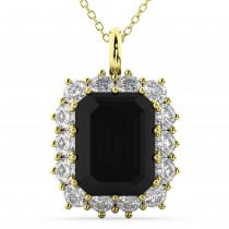 Emerald Cut Black Diamond & Diamond Pendant 14k Yellow Gold (5.68ct)