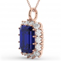 Emerald Cut Blue Sapphire & Diamond Pendant 14k Rose Gold (5.68ct)