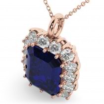 Emerald Cut Blue Sapphire & Diamond Pendant 14k Rose Gold (5.68ct)