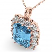Emerald Cut Blue Topaz & Diamond Pendant 14k Rose Gold (5.68ct)