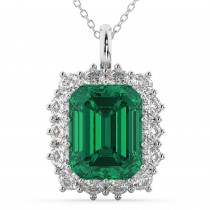 Emerald Cut Emerald & Diamond Pendant 14k White Gold (5.68ct)