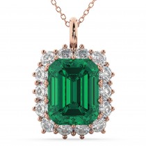 Emerald Cut Lab Grown Emerald & Diamond Pendant 14k Rose Gold (5.68ct)