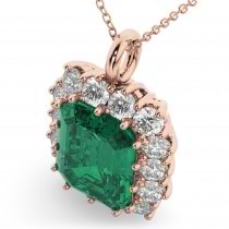 Emerald Cut Lab Grown Emerald & Diamond Pendant 14k Rose Gold (5.68ct)